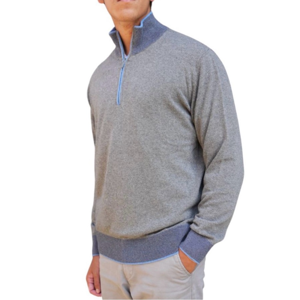 CODICE Italian-Made Wool & Cashmere Grey Half Zip Sweater, Size XL (Eu 5…